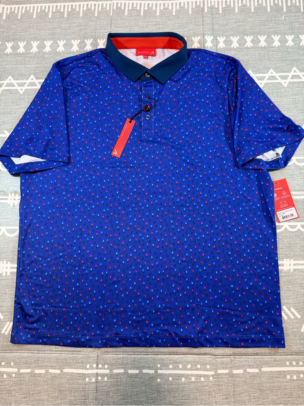 REDVANLY Ashland Polo - Olympic Blue Floral Print Golf Shirt (NWT) - Size XXL